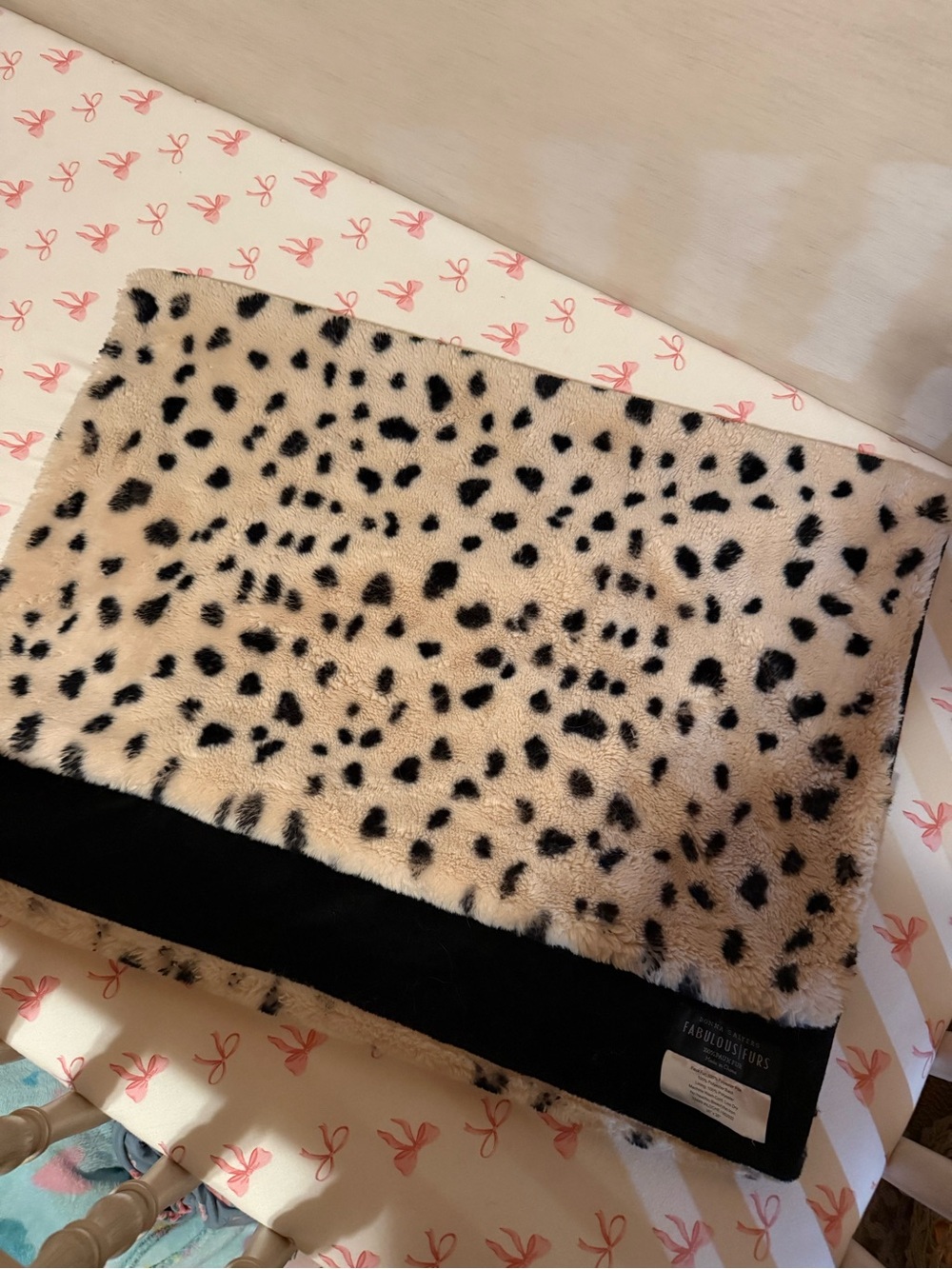 Fabulous Furs Cream Baby Blanket with Black Spots